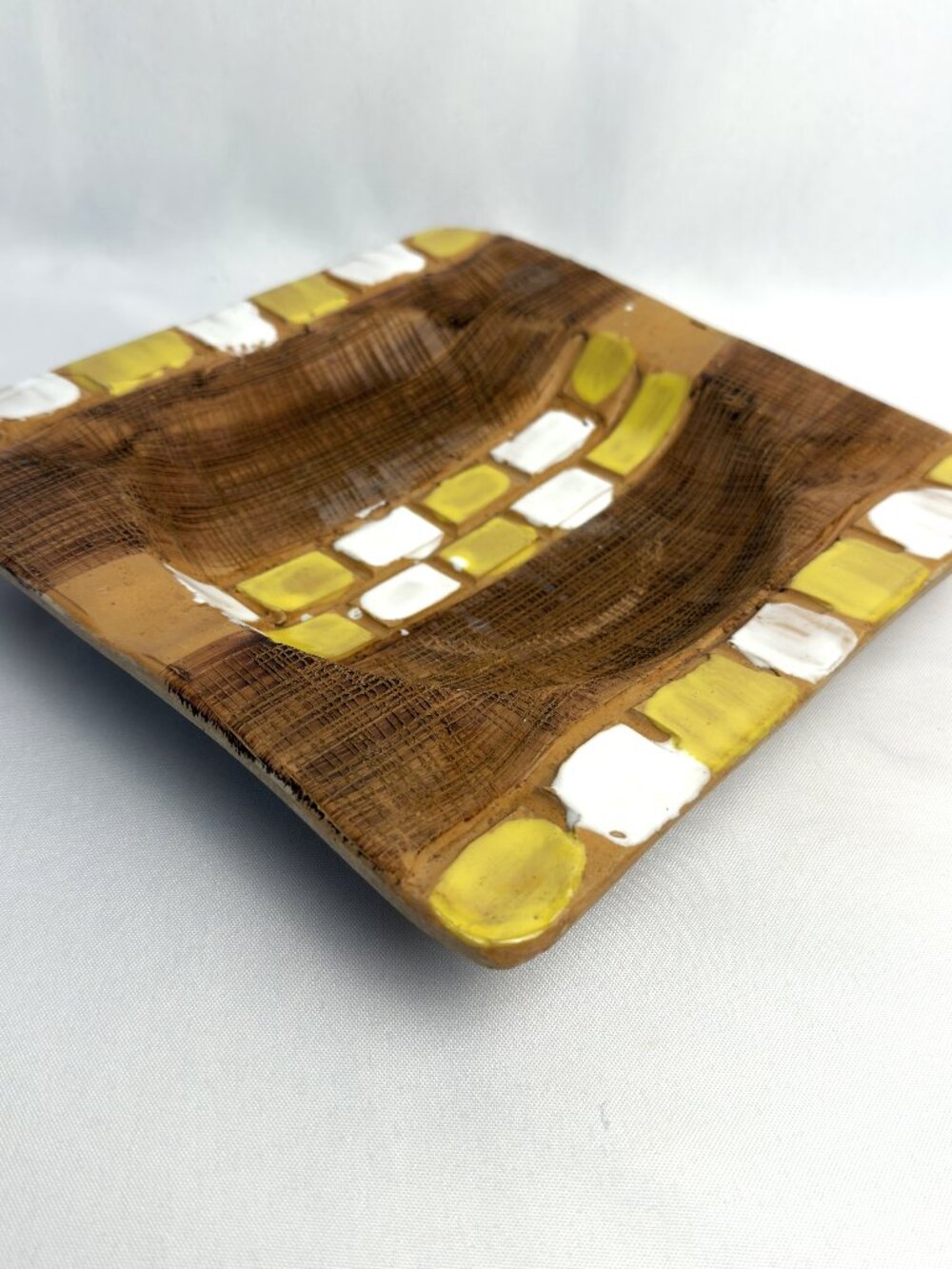 Italian Ceramic Vintage Ashtray Textured Mosaic Tile Design Mid Century Pottery